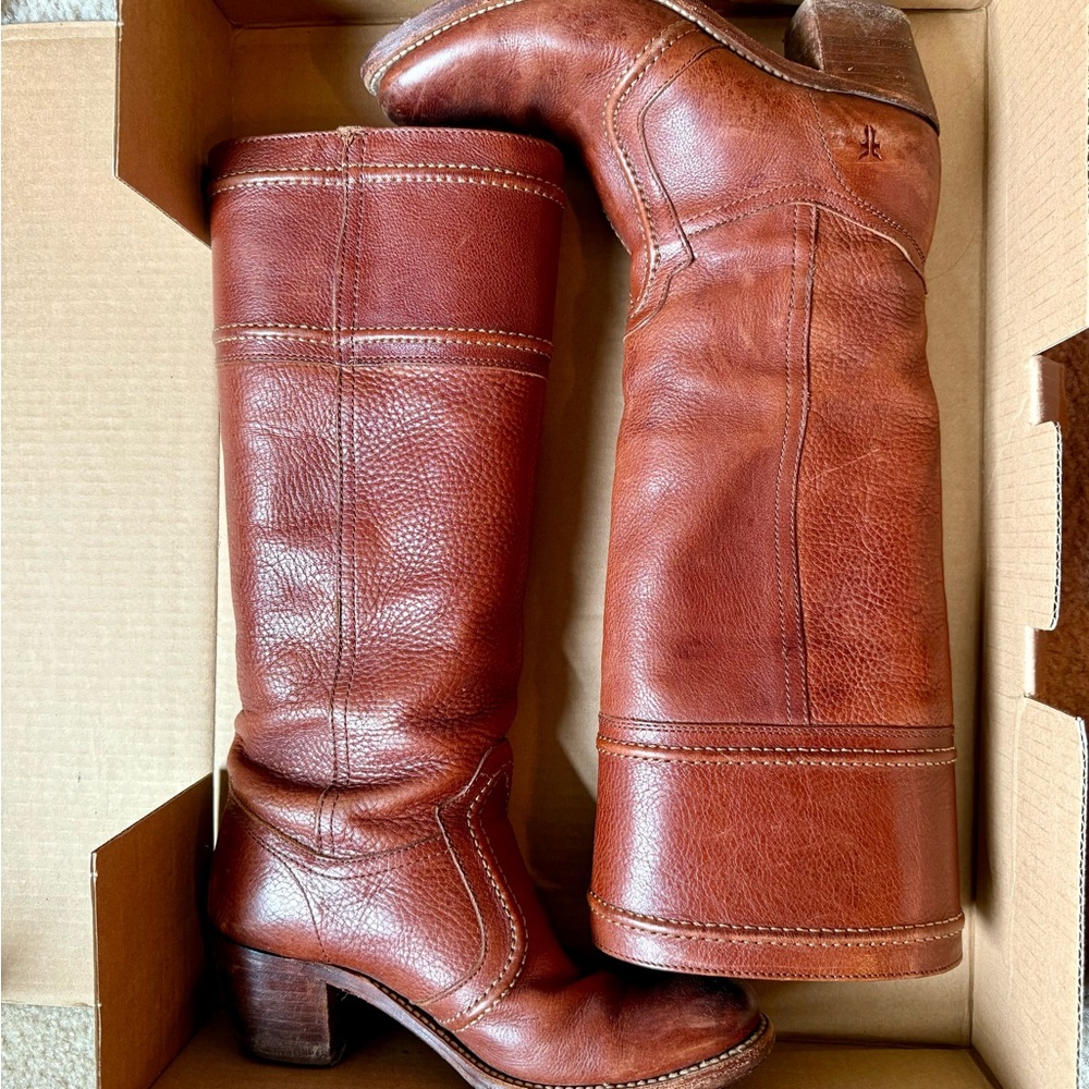 Leather Frye Boots | Jane 14L Stitch Redwood | Size 7